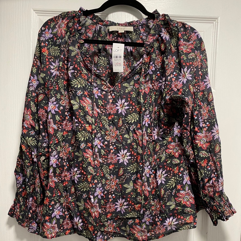 Loft long sleeve, black floral blouse